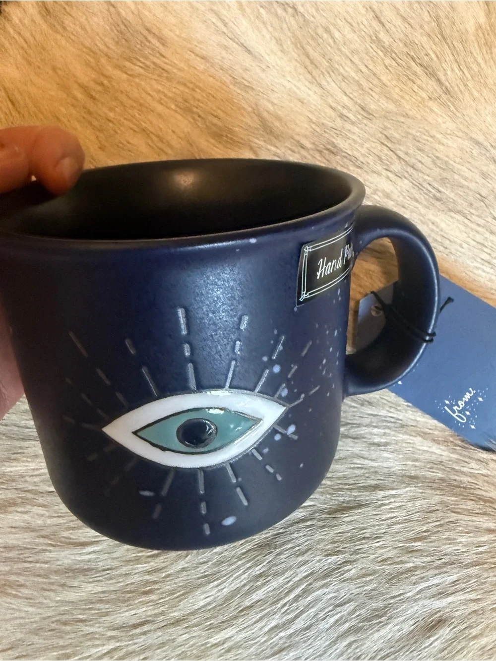 New Stay Wild Moon Child mug. Evil Eye. Ceramic Blue. Hand Painted. Spirtual cup